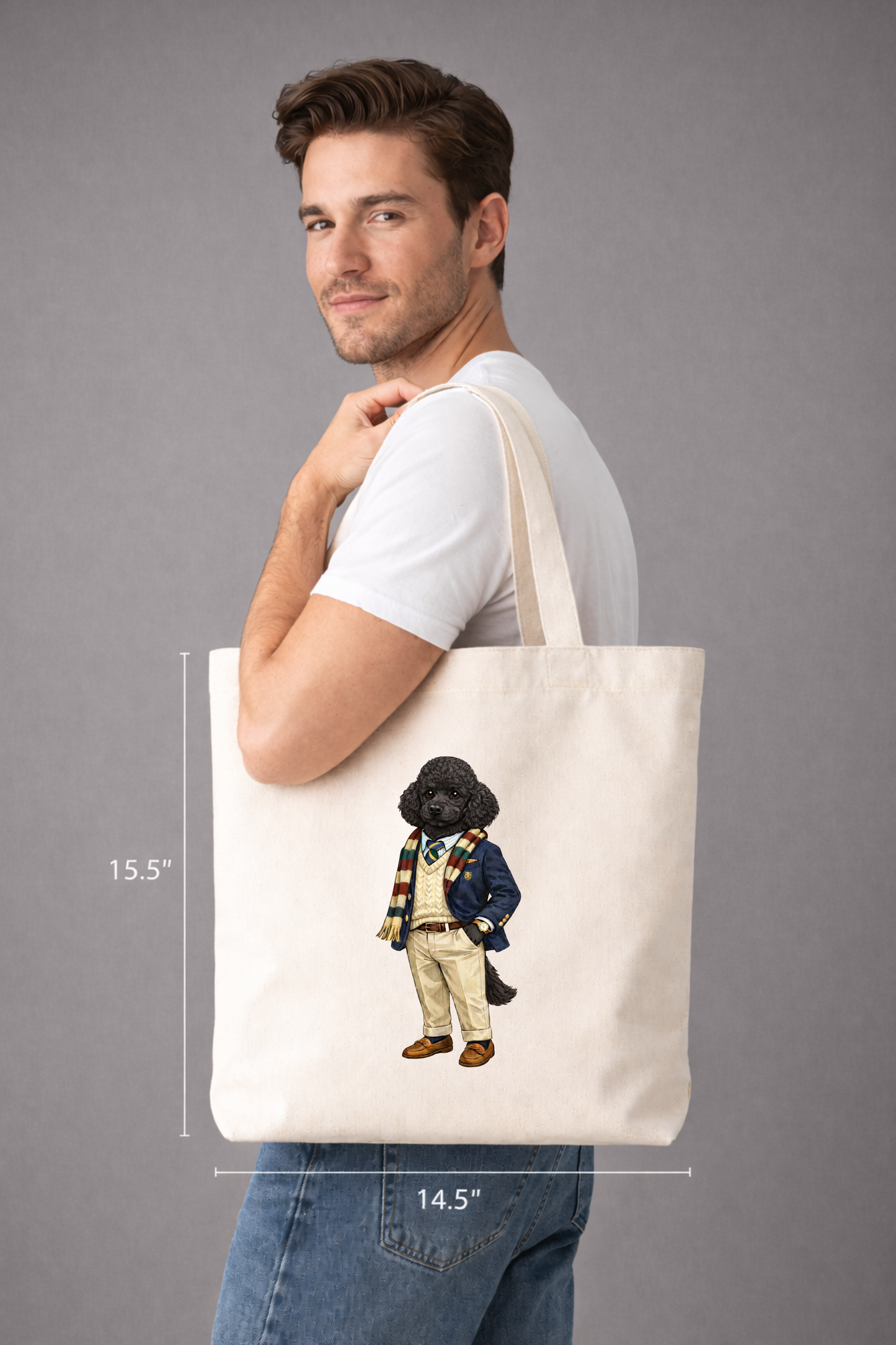 Preppy Black Poodle Tote Bag