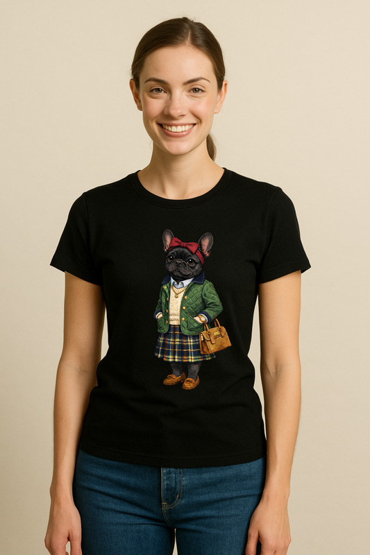 Preppy Black French Bulldog Women’s Tee Shirt