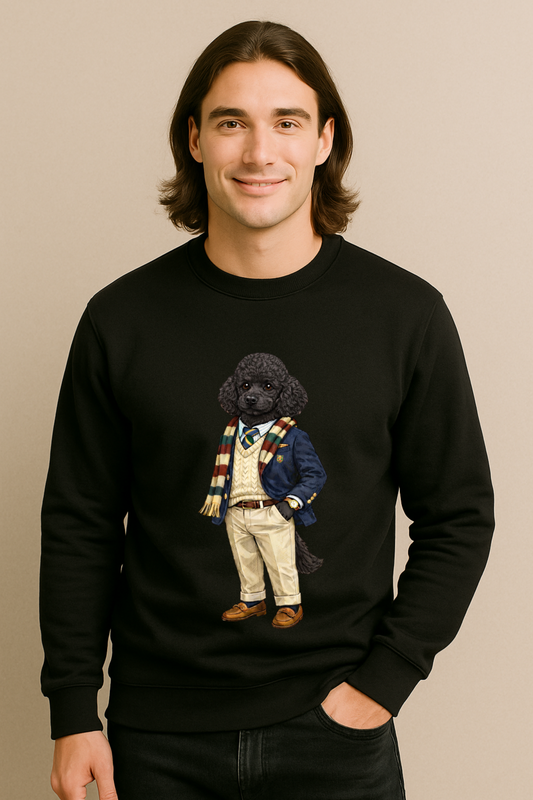 Preppy Black Poodle Men’s Crewneck Sweater