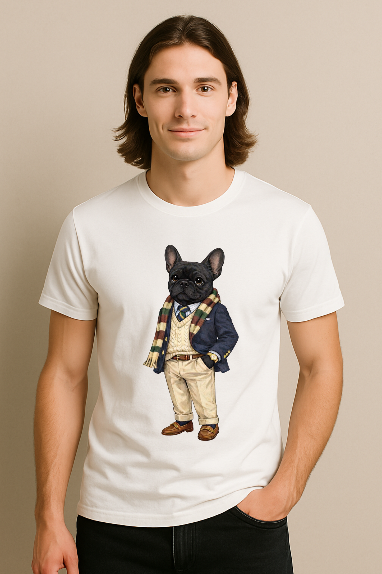 Preppy Black French Bulldog Men’s Tee Shirt