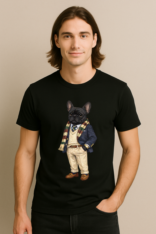 Preppy Black French Bulldog Men’s Tee Shirt