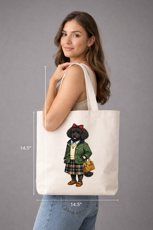 Preppy Black Poodle Girl Tote Bag