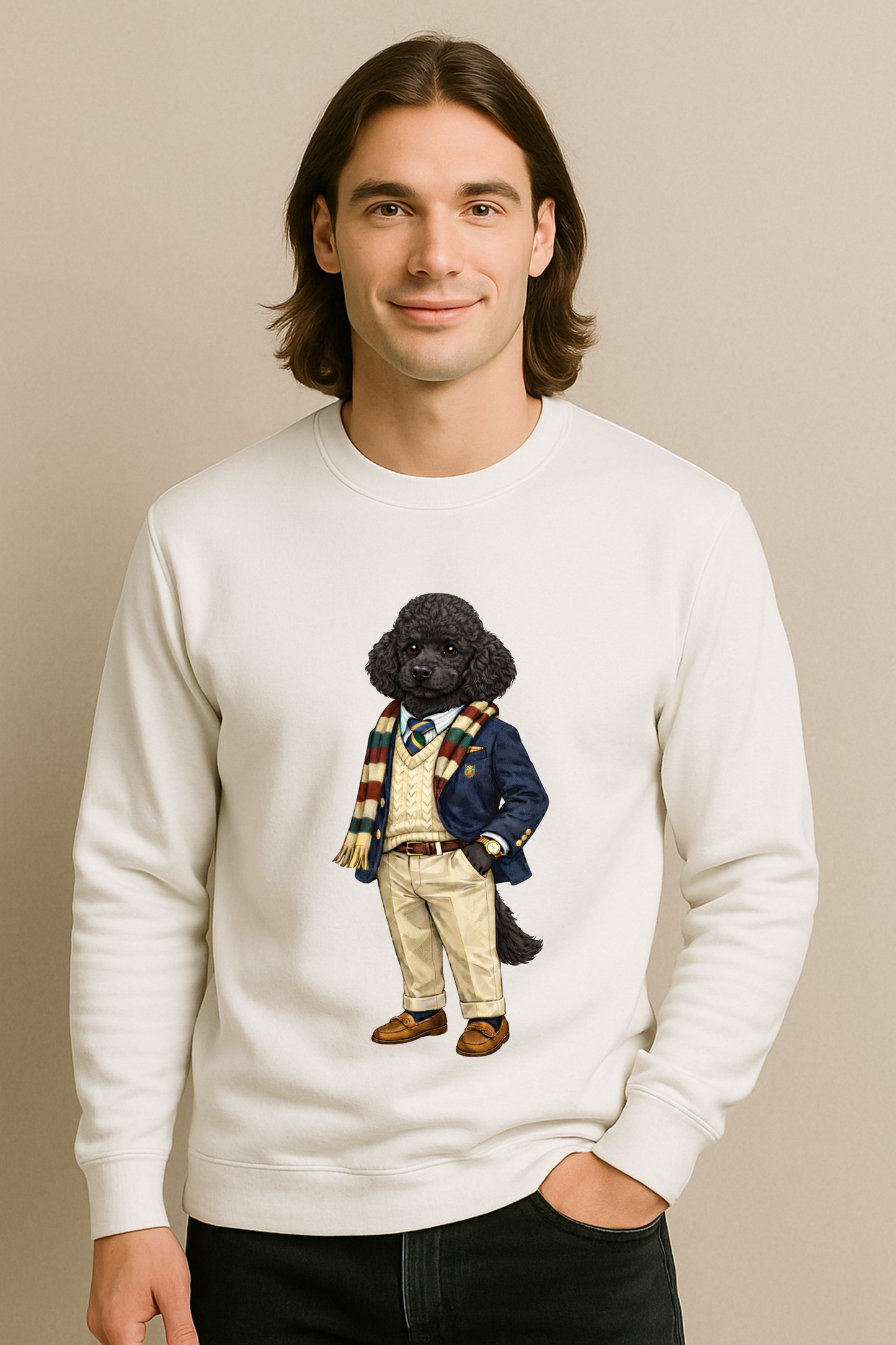 Preppy Black Poodle Men’s Crewneck Sweater
