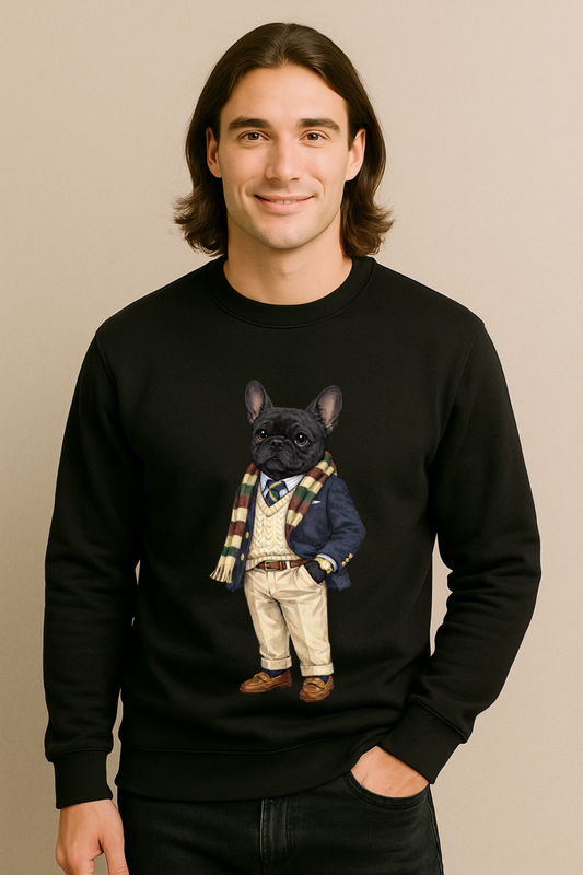 Preppy Black French Bulldog Men’s Crewneck Sweater