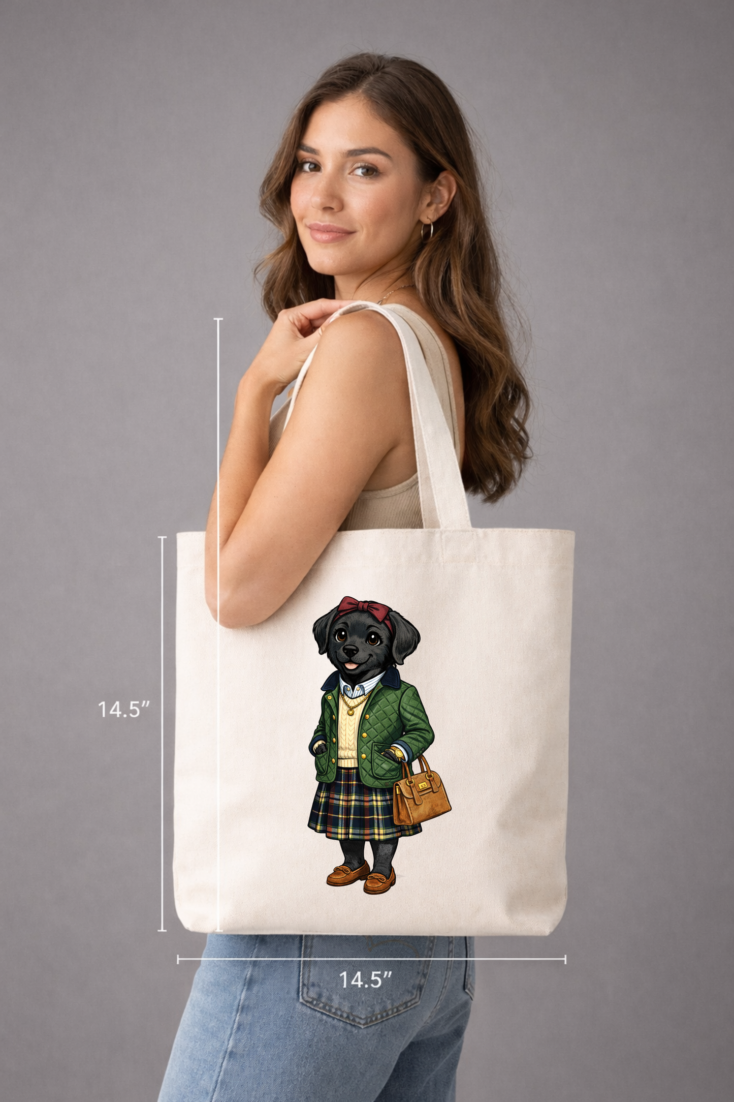 Preppy Black Labrador Retriever Girl Tote Bag