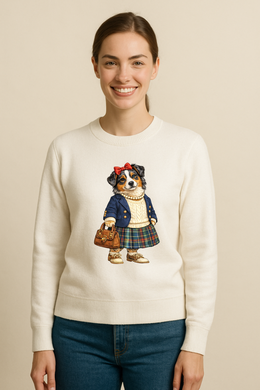 Preppy Australian Shepherd Women’s Crewneck Sweater