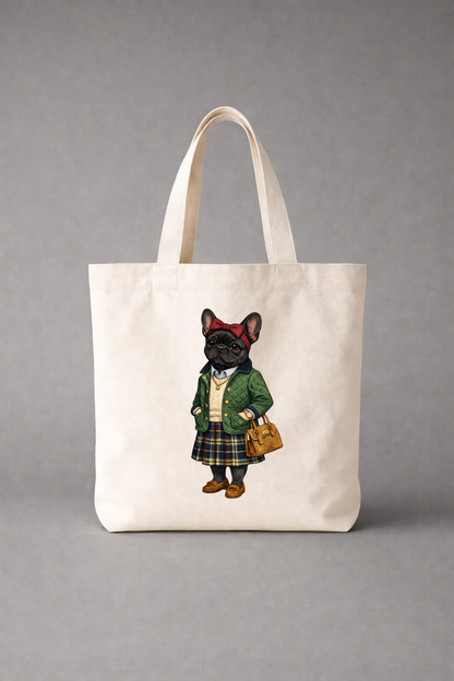 Preppy Black French Bulldog Girl Tote Bag