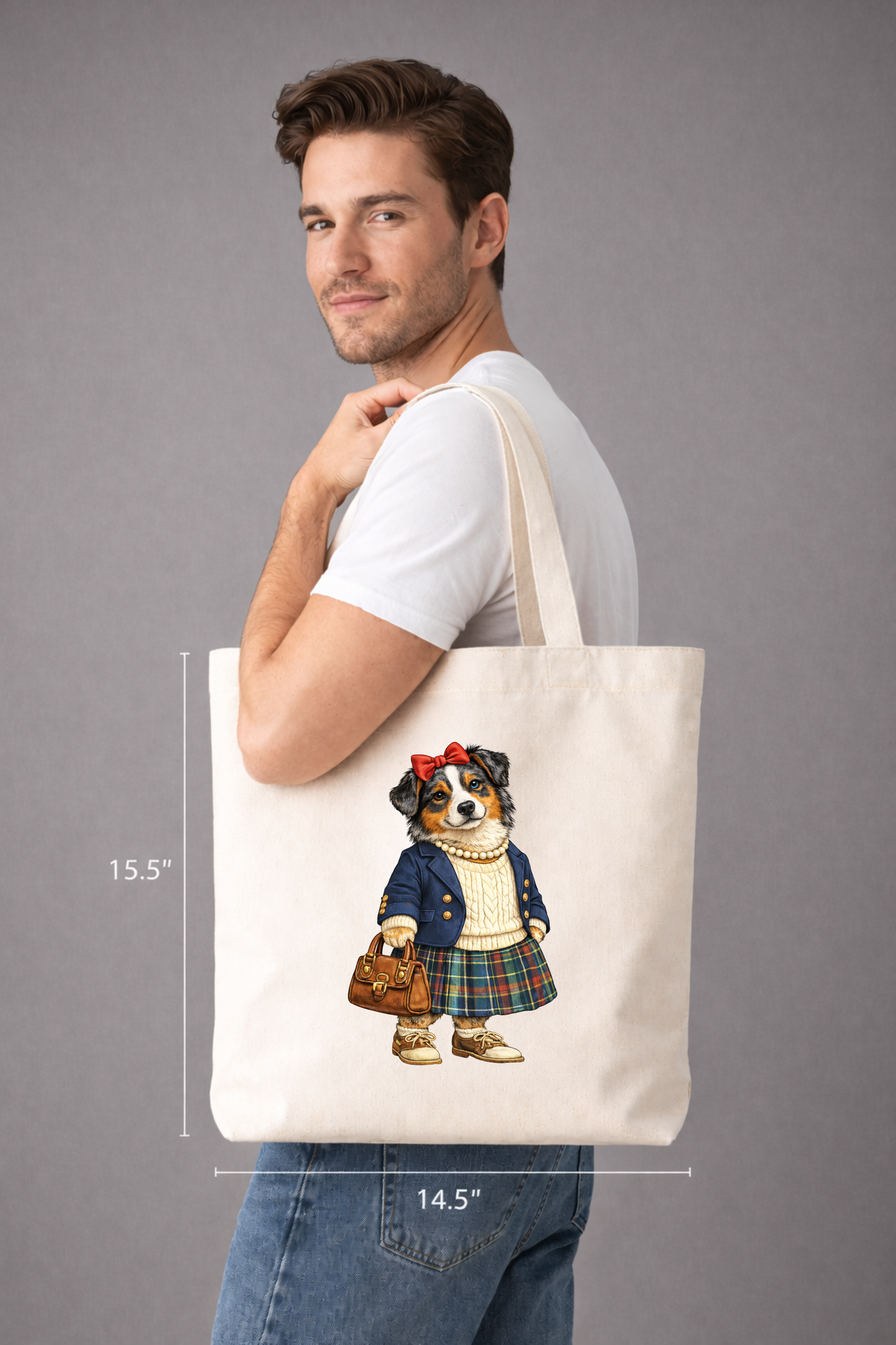 Preppy Australian Shepherd Girl Tote Bag