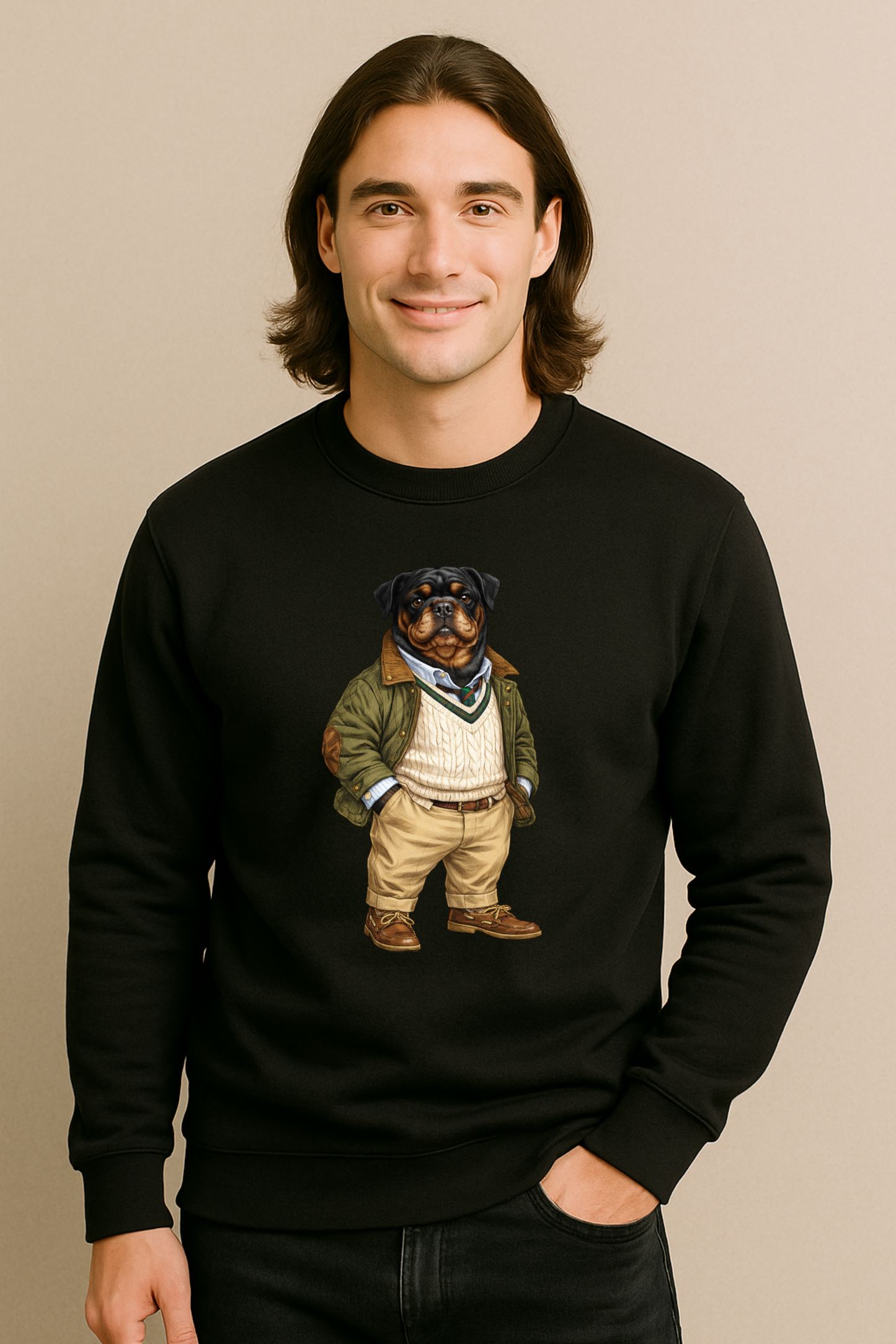 Preppy Rottweiler Men’s Crewneck Sweater