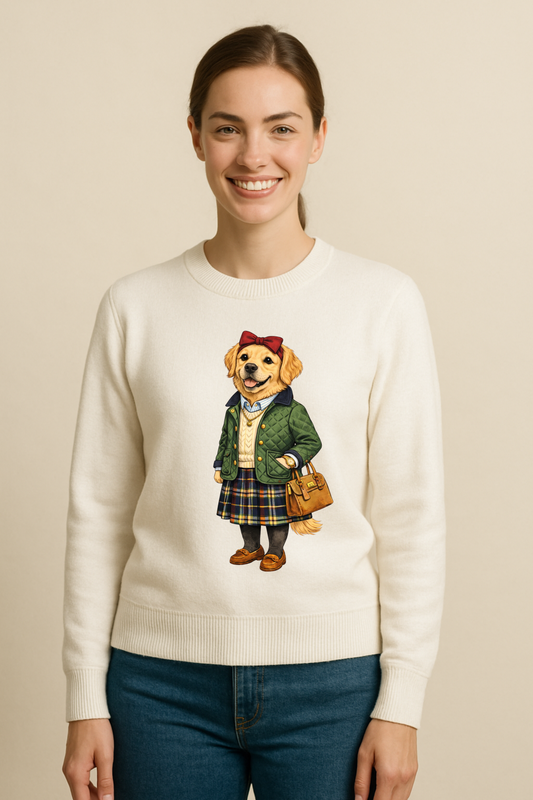 Preppy Golden Retriever Women’s Crewneck Sweater