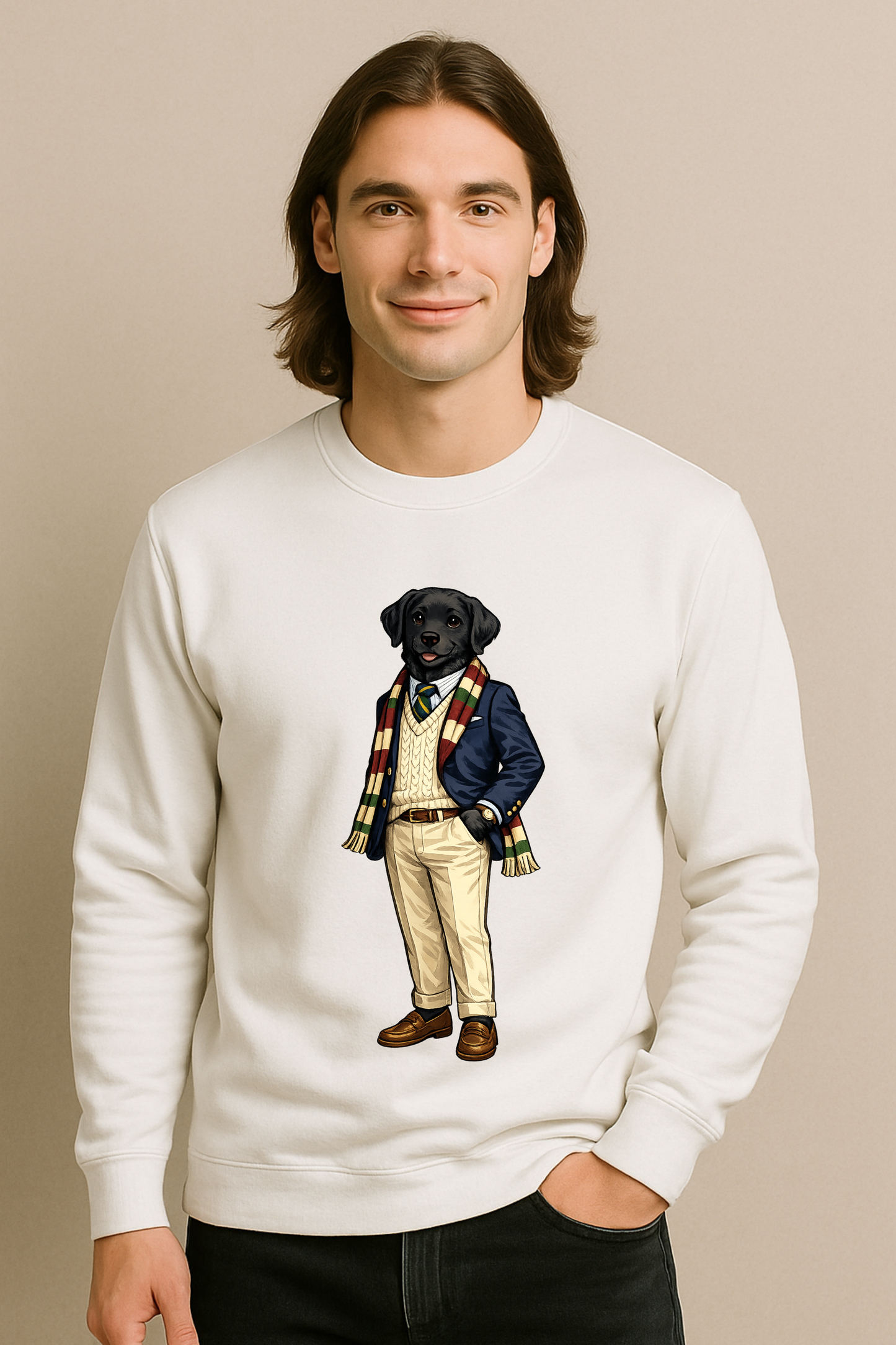 Preppy Black Labrador Retriever Men’s Crewneck Sweater