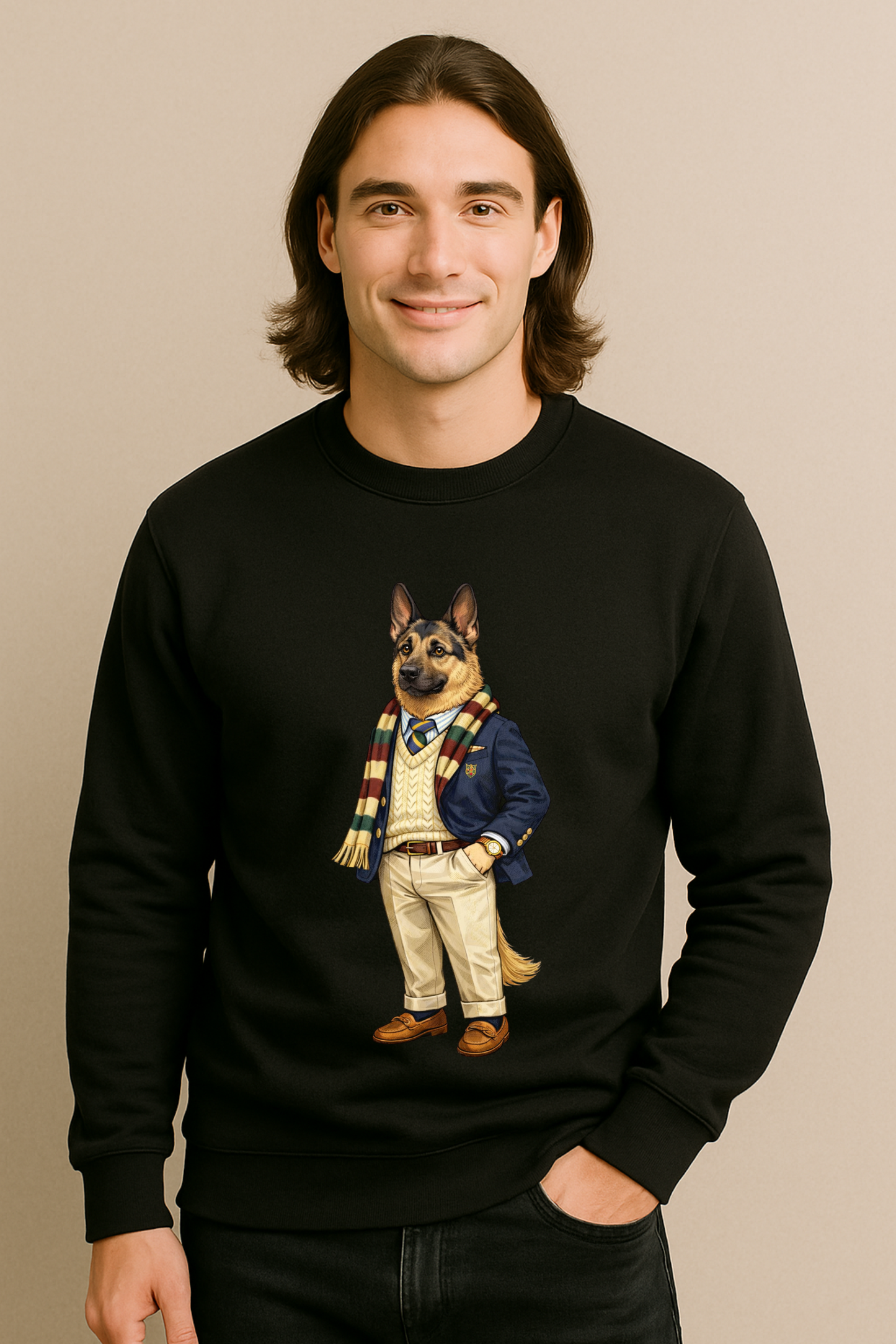 Preppy German Shepherd Men’s Crewneck Sweater