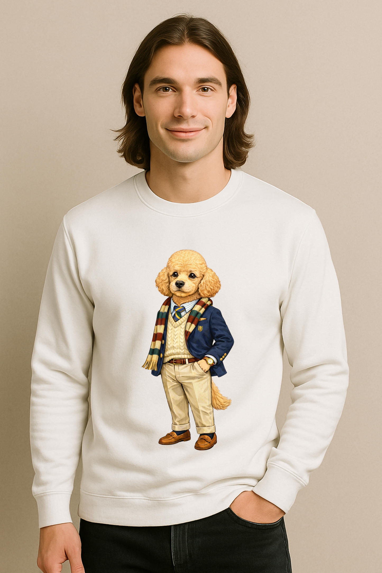 Preppy Golden Poodle Men’s Crewneck Sweater