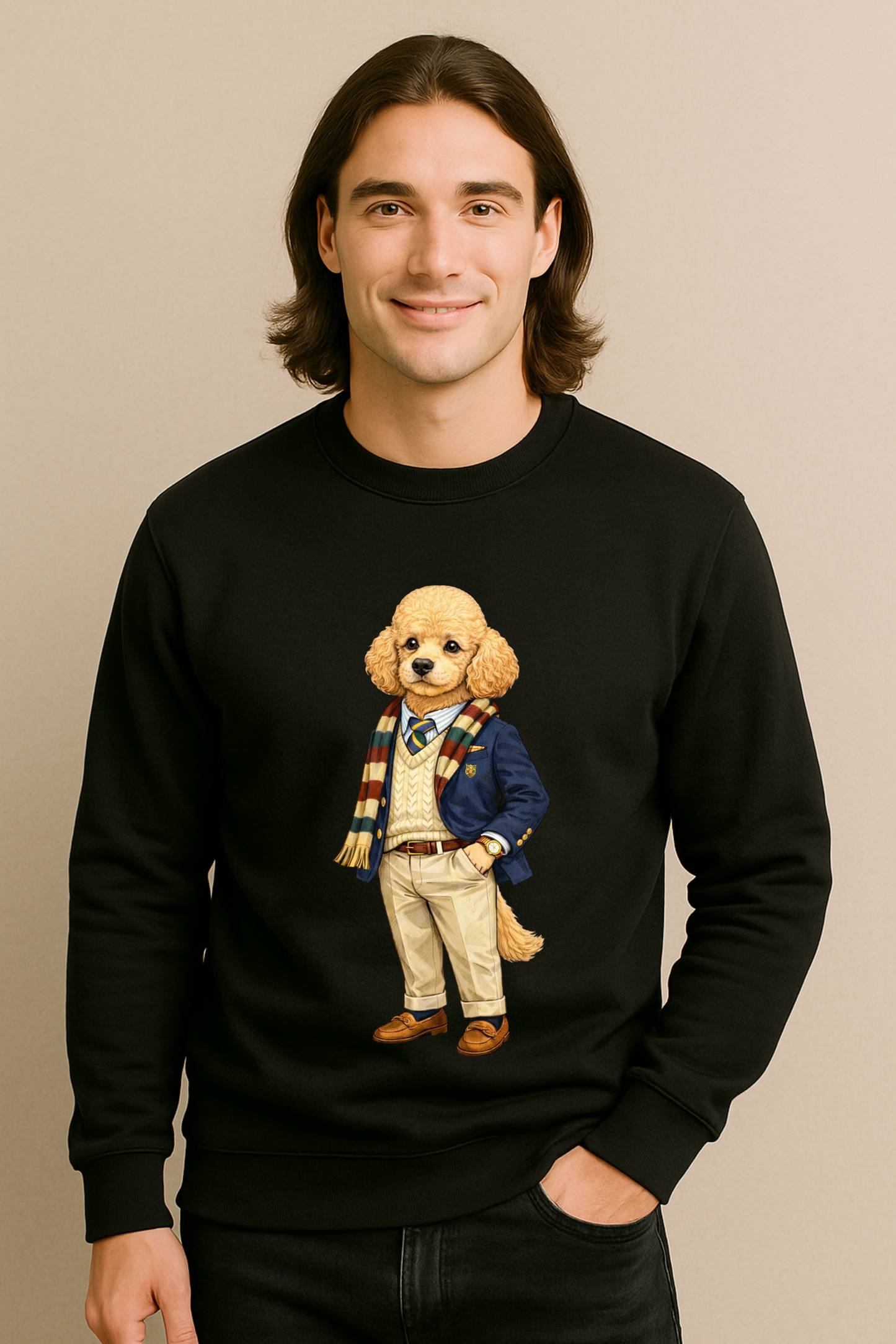 Preppy Golden Poodle Men’s Crewneck Sweater