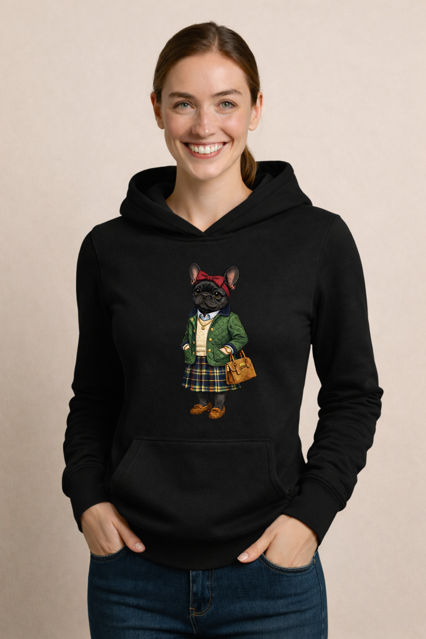 Preppy Black French Bulldog Women’s Hoodie
