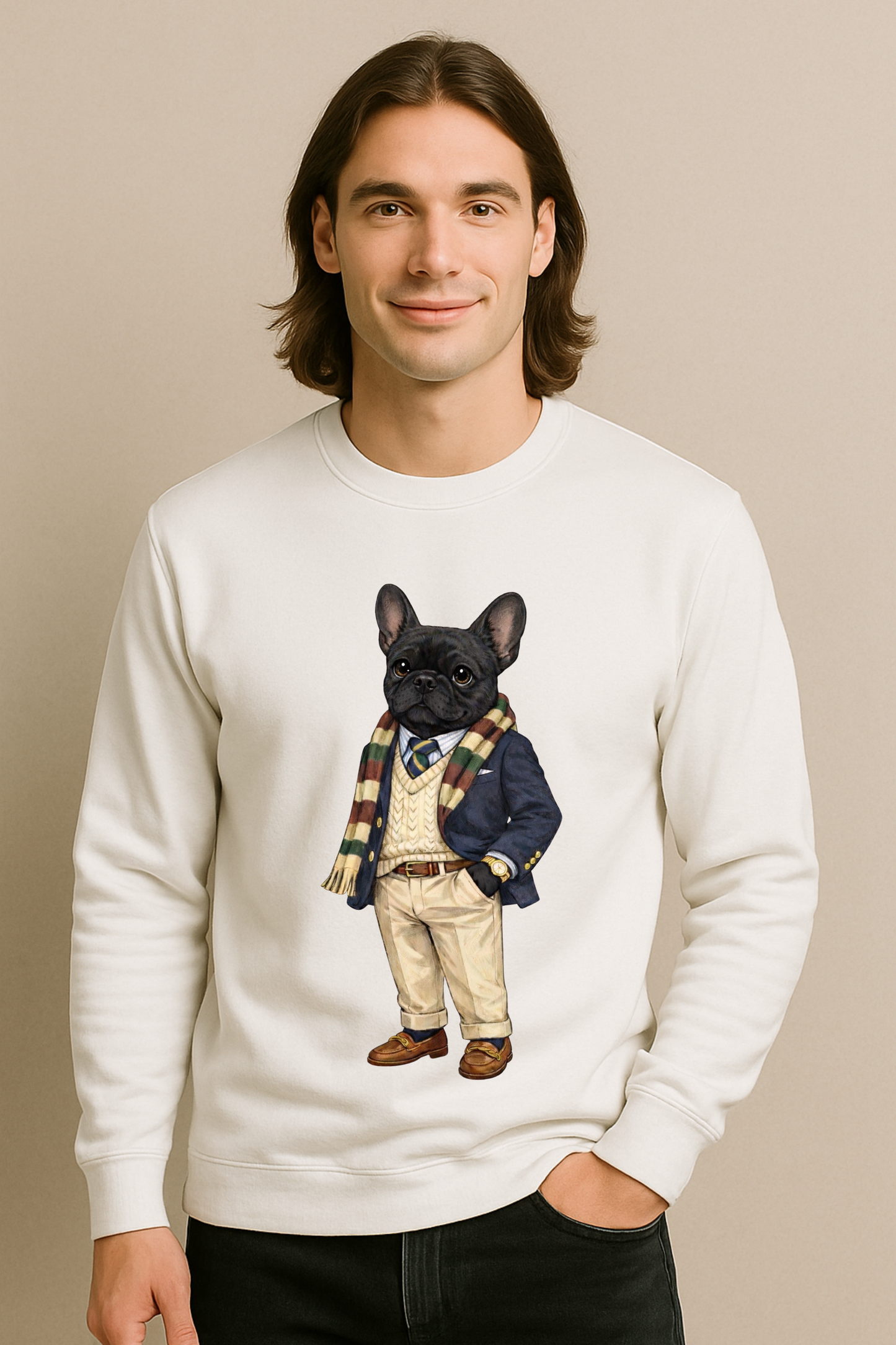 Preppy Black French Bulldog Men’s Crewneck Sweater