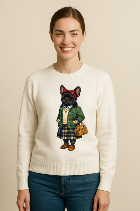 Preppy Black French Bulldog Women’s Crewneck Sweater