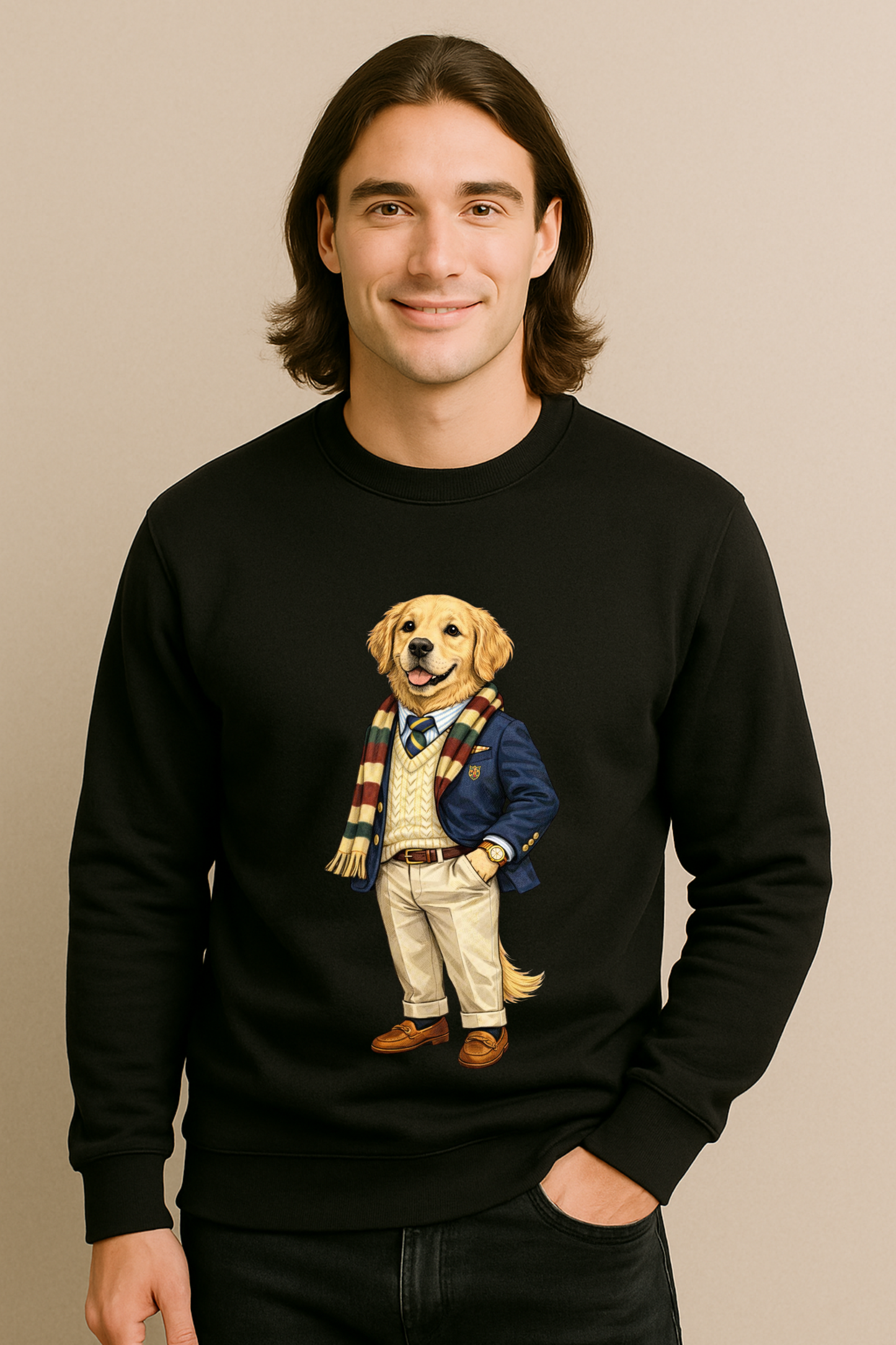 Preppy Golden Retriever Men’s Crewneck Sweater