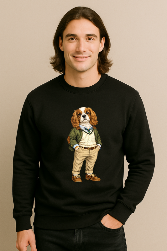 Preppy Cavalier King Charles Spaniel Men’s Crewneck Sweater