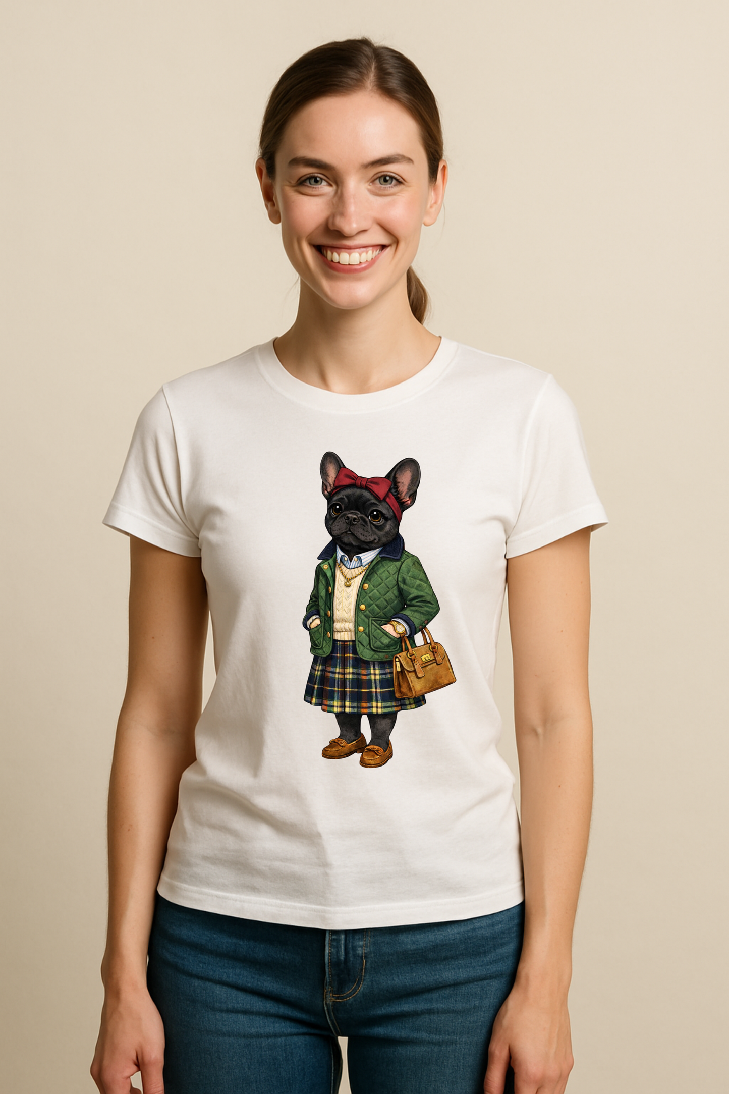 Preppy Black French Bulldog Women’s Tee Shirt