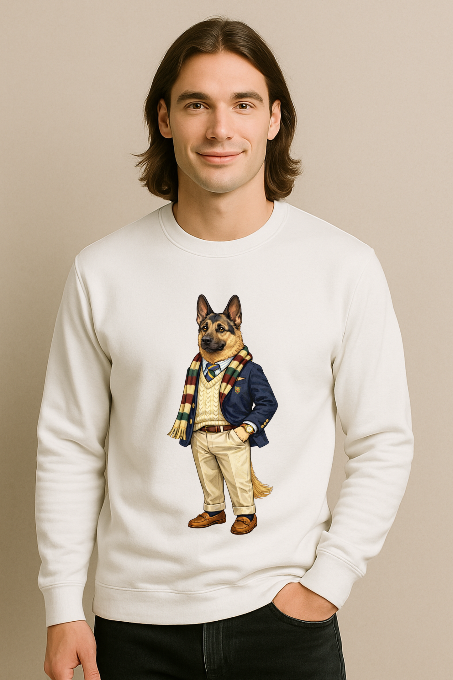 Preppy German Shepherd Men’s Crewneck Sweater