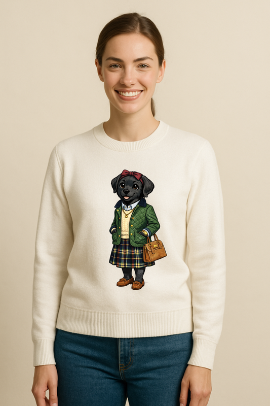 Preppy Black Labrador Retriever Women’s Crewneck Sweater