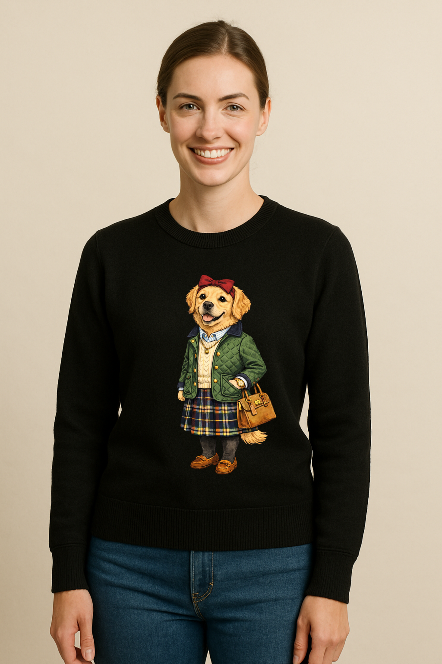 Preppy Golden Retriever Women’s Crewneck Sweater