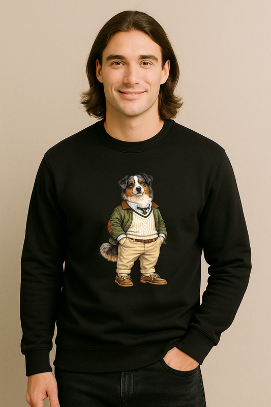 Preppy Australian Shepherd Men’s Crewneck Sweater