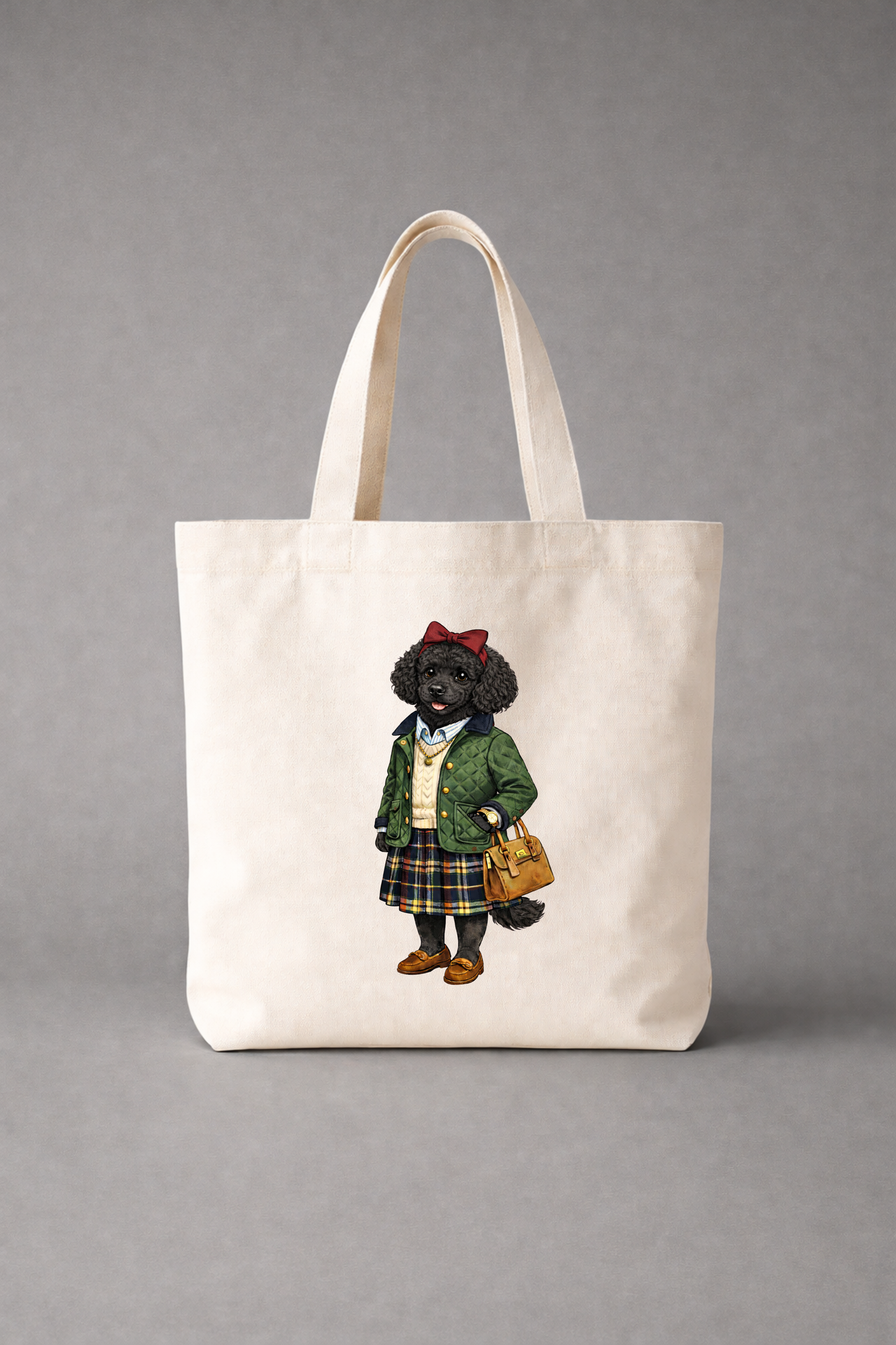 Preppy Black Poodle Girl Tote Bag