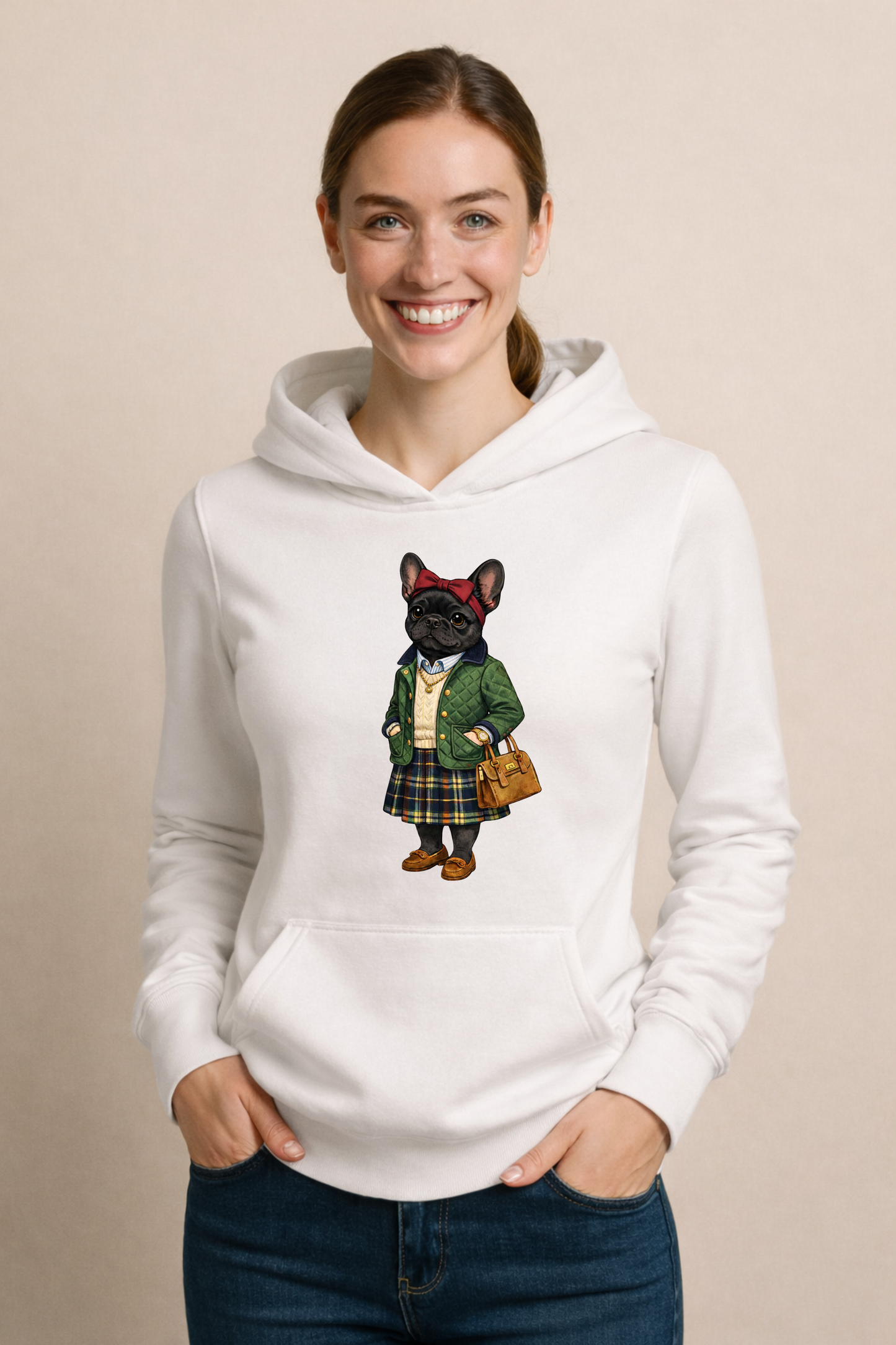 Preppy Black French Bulldog Women’s Hoodie