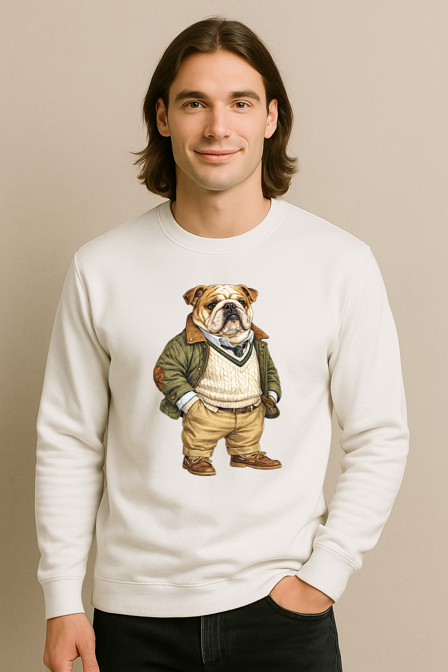 Preppy English Bulldog Men’s Crewneck Sweater