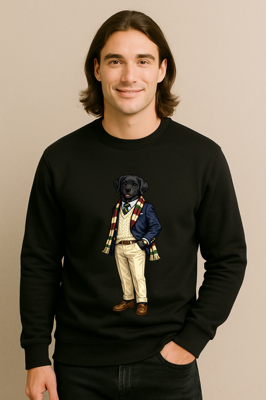 Preppy Black Labrador Retriever Men’s Crewneck Sweater