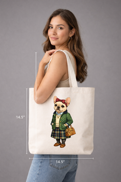Preppy French Bulldog Girl Tote Bag