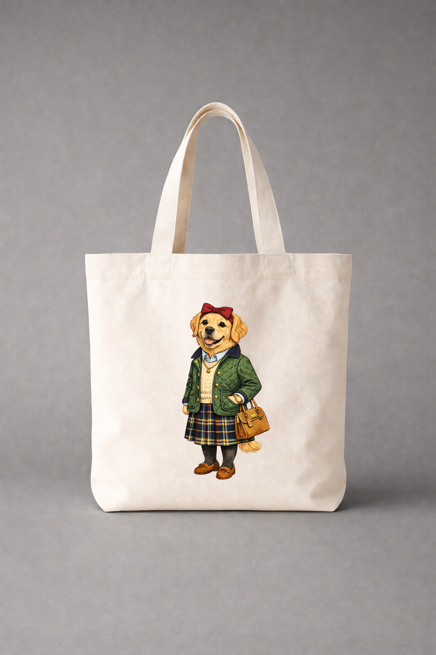 Preppy Golden Retriever Girl Tote Bag