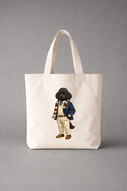 Preppy Black Poodle Tote Bag