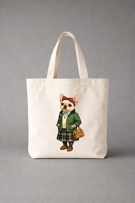 Preppy French Bulldog Girl Tote Bag