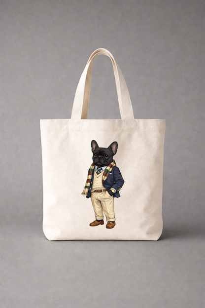 Preppy Black French Bulldog Tote Bag