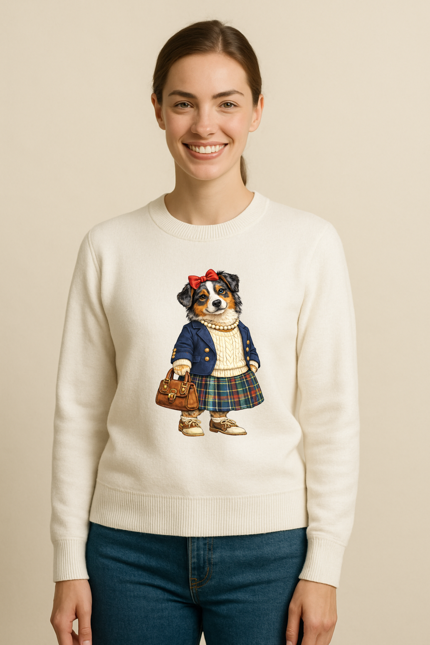 Preppy Australian Shepherd Women’s Crewneck Sweater
